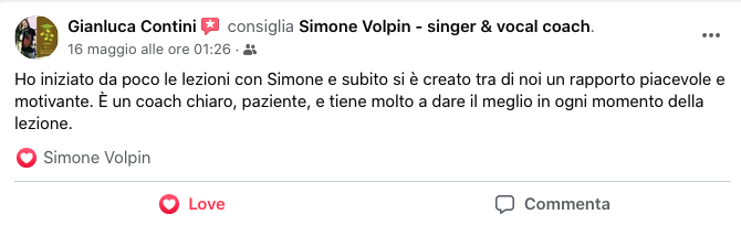 recensioni Simone Volpin vocal coach