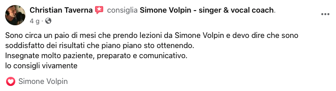 recensioni Simone Volpin vocal coach