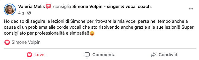 recensioni Simone Volpin vocal coach