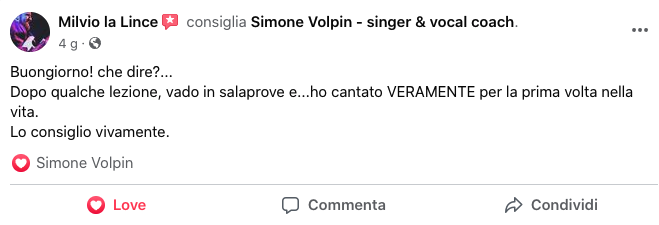 recensioni Simone Volpin vocal coach