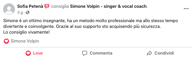 recensioni Simone Volpin vocal coach