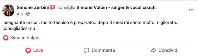 recensioni Simone Volpin vocal coach