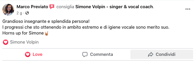 recensioni Simone Volpin vocal coach